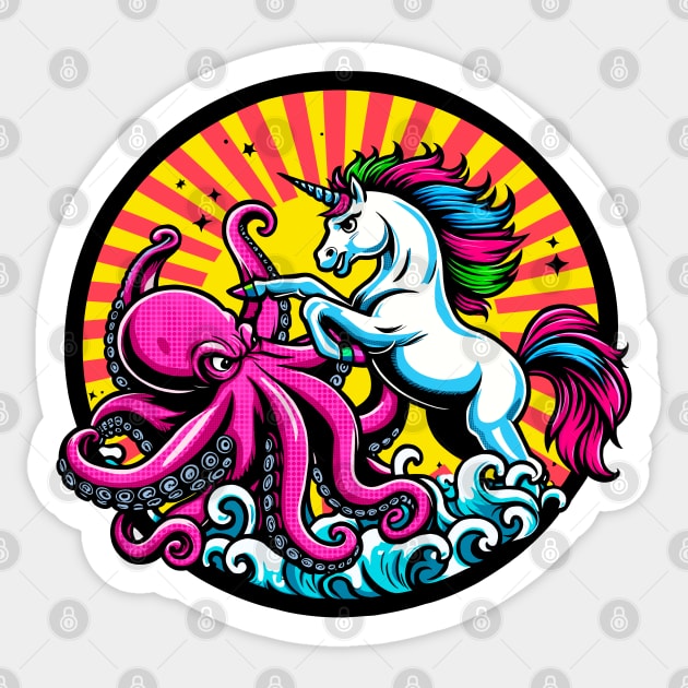 Unicorn Versus Octopus Sticker by Ghost on Toast